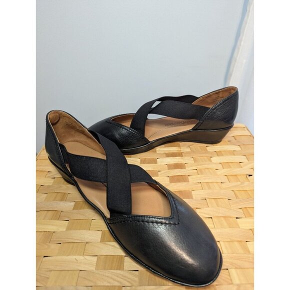 L'Amour Des Pieds Black Leather Mary Jane Shoe Wedge Women 9.5 Comfort Slip On - Picture 2 of 16